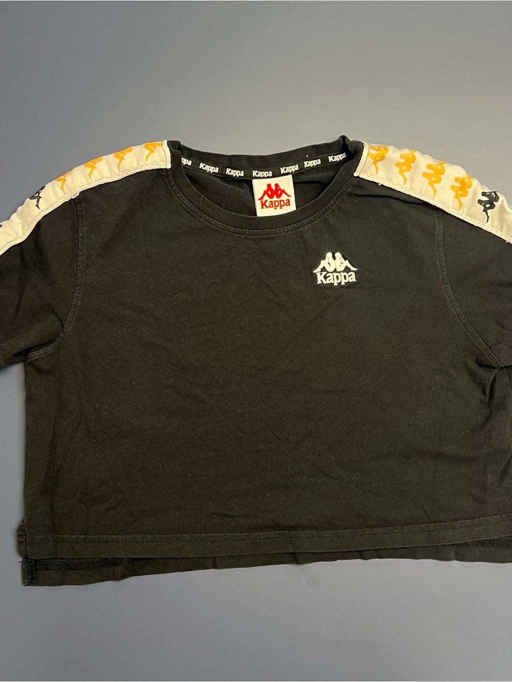 Kappa Black Crop Tee with Yellow Accent Shoulder Tape